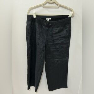 Eileen Fisher Black Casual Linen Drawstring ankle pants size small